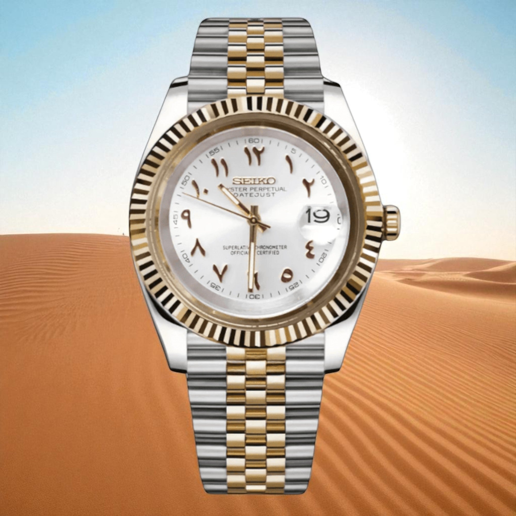 Datejust - Or Two Tone Arabic Dial Blanc