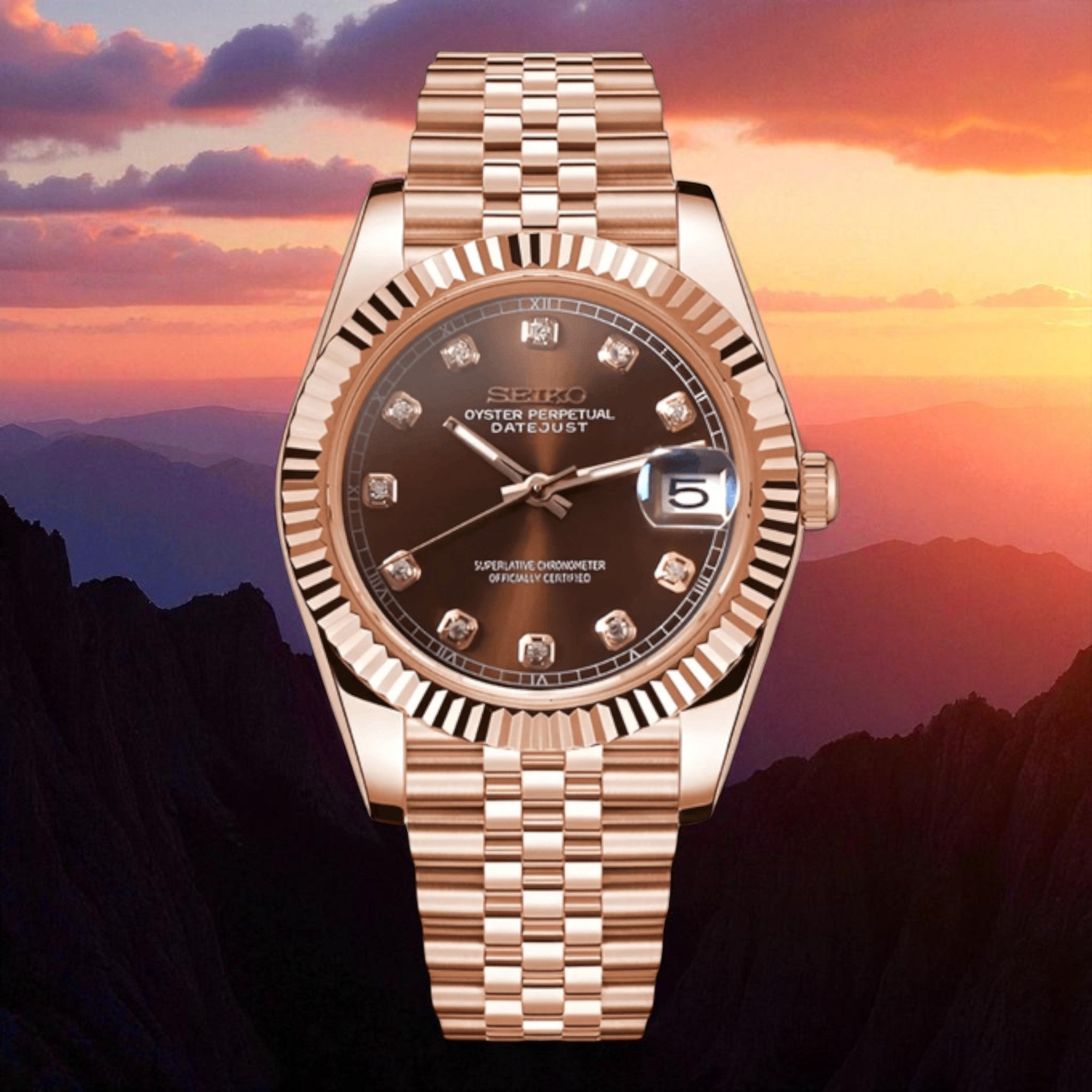 Datejust - Or Rose Gem Marron
