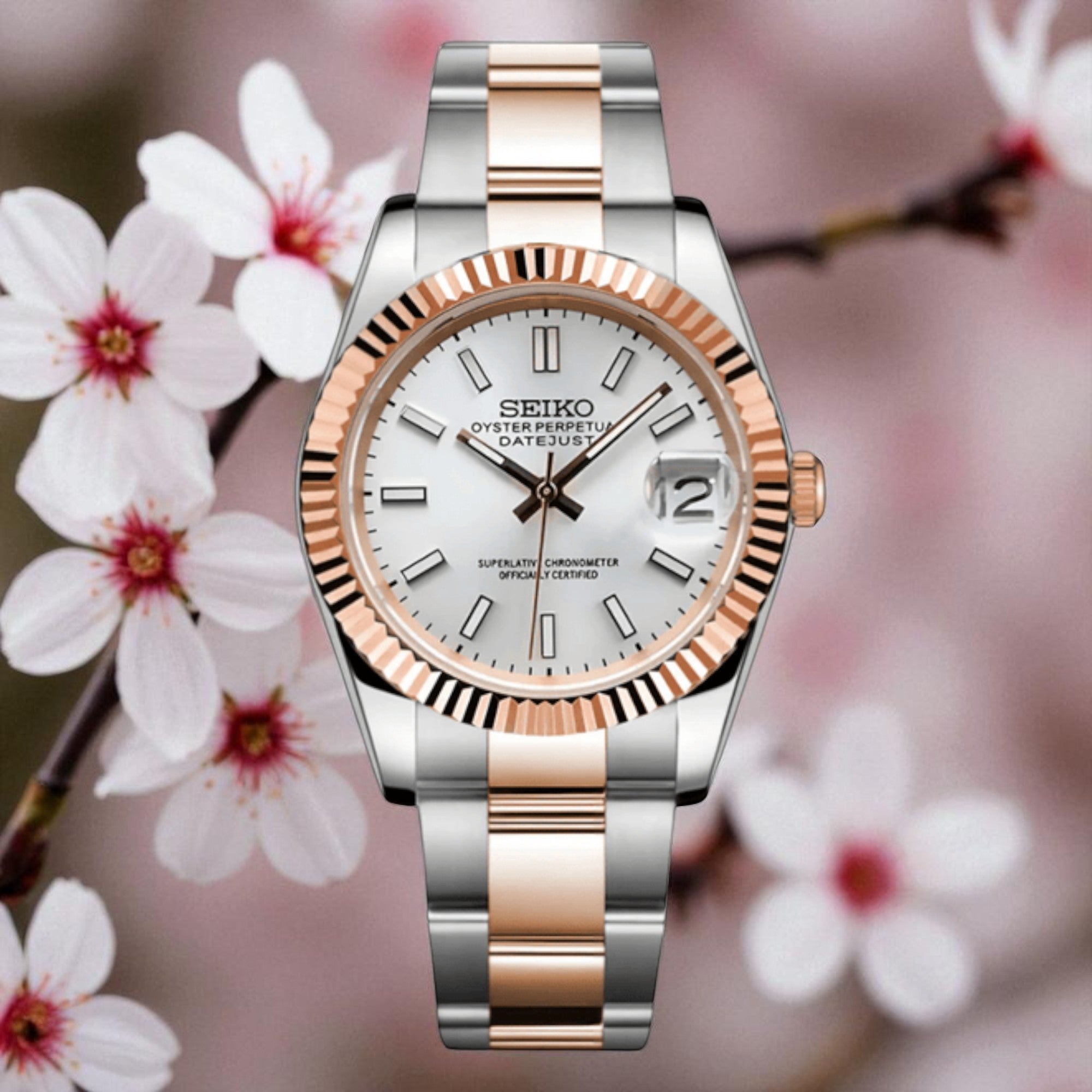 Datejust - Or Rose Two Tone Blanc