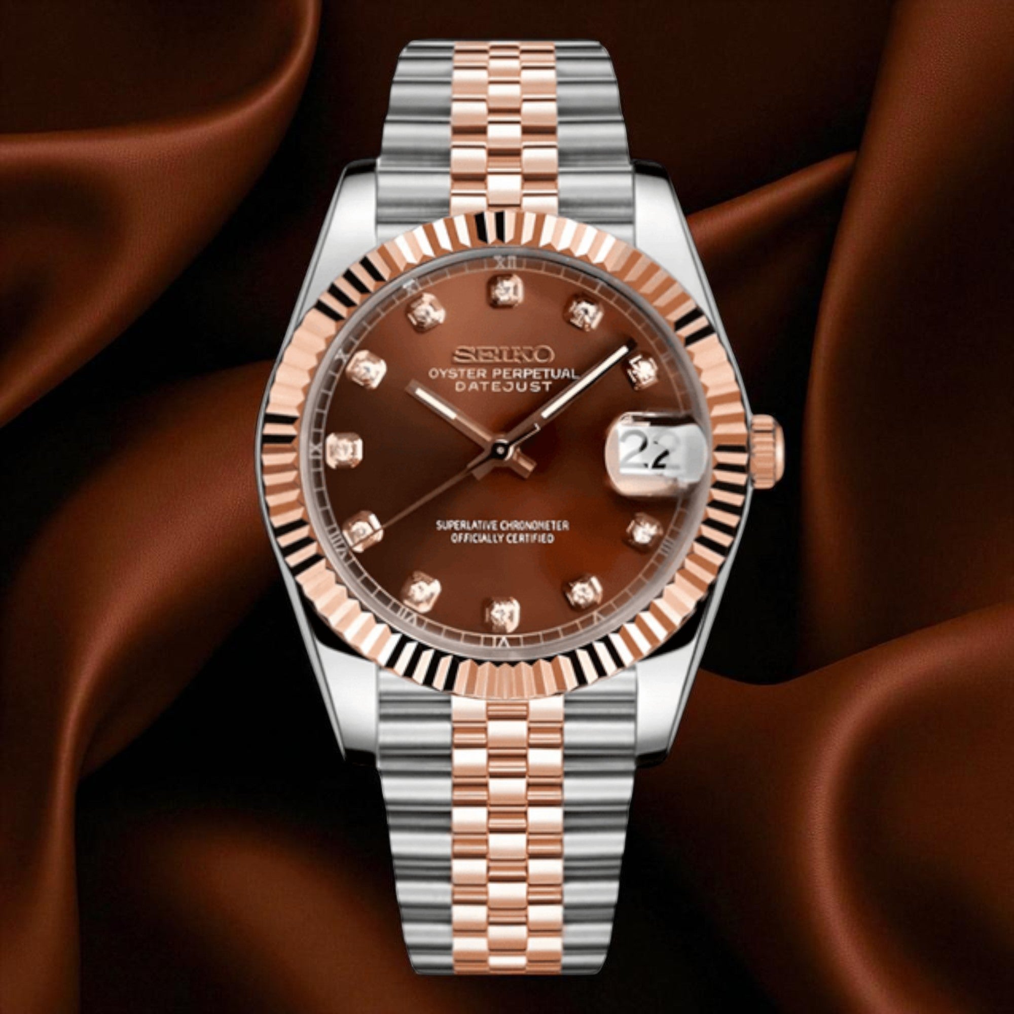 Datejust - Or Rose Two Tone Gem Marron