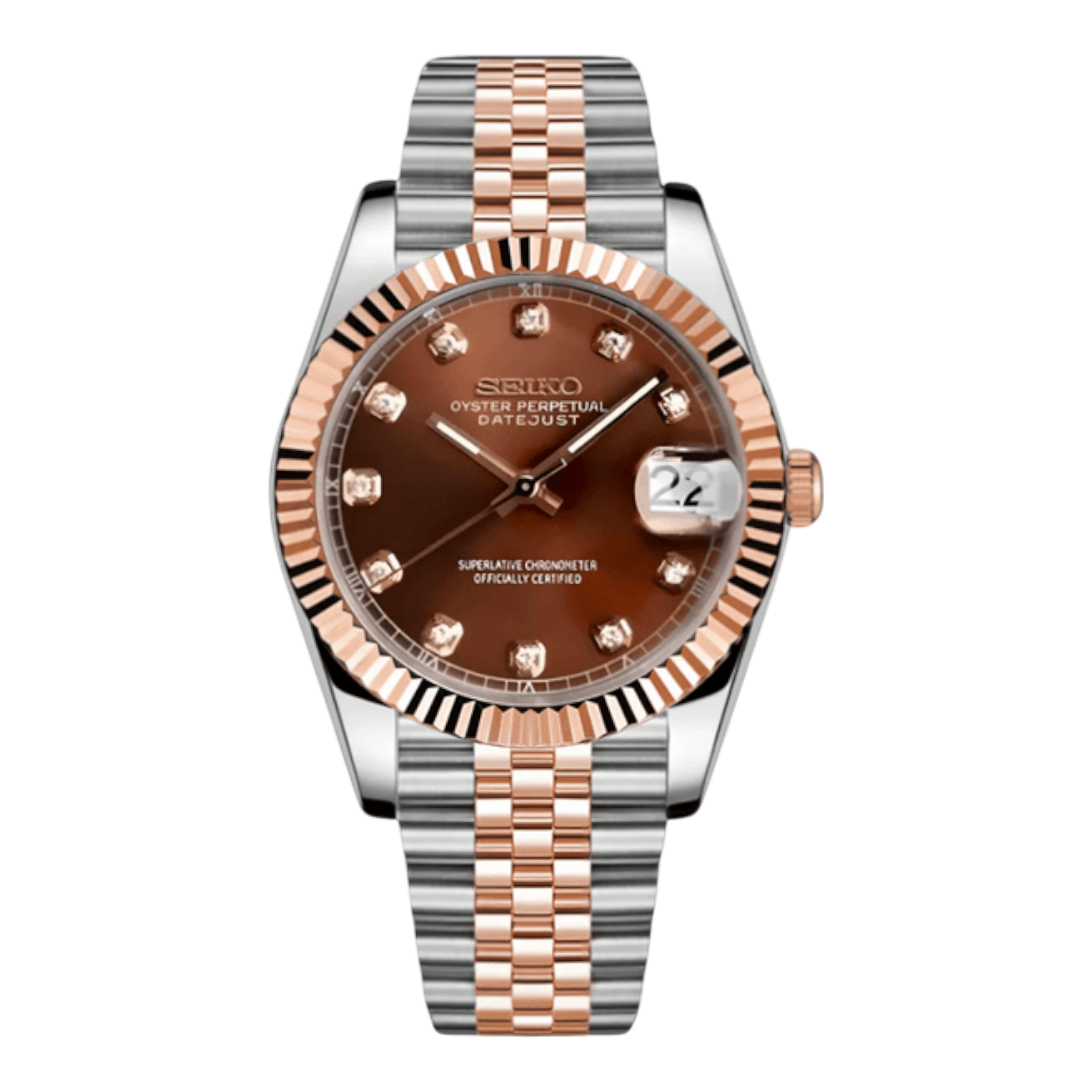Datejust - Or Rose Two Tone Gem Marron